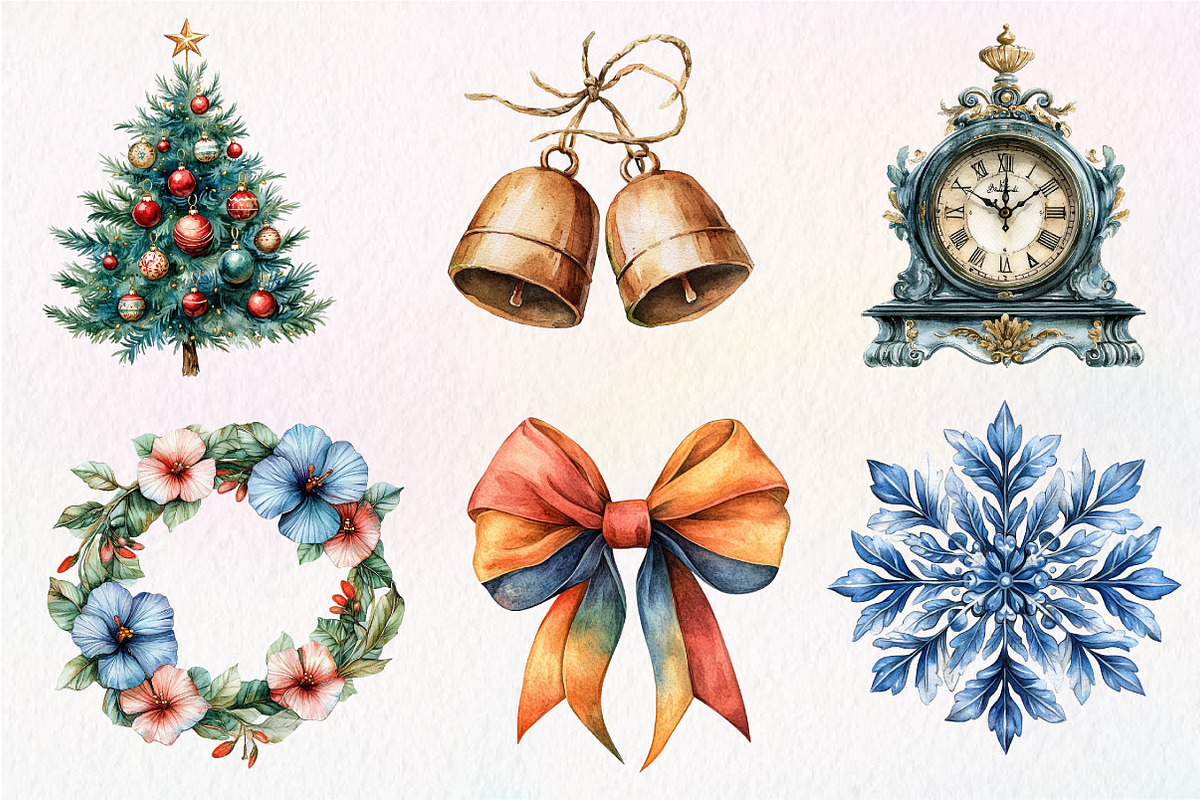 Vintage Drawing Christmas Clipart, an Illustration by Dream Creation (Photo 2 of 7)