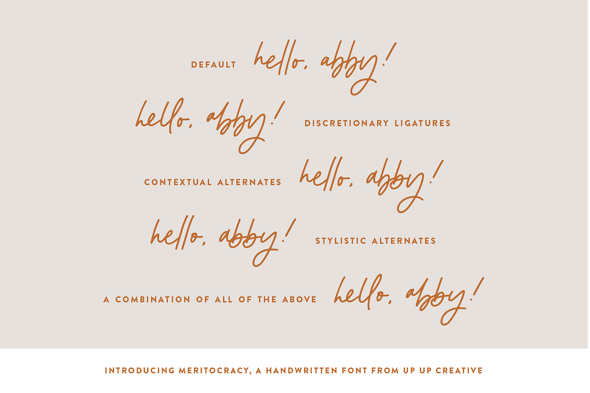 Meritocracy Handwritten Font, a Script Font by Up Up Creative (Photo 2 of 8)