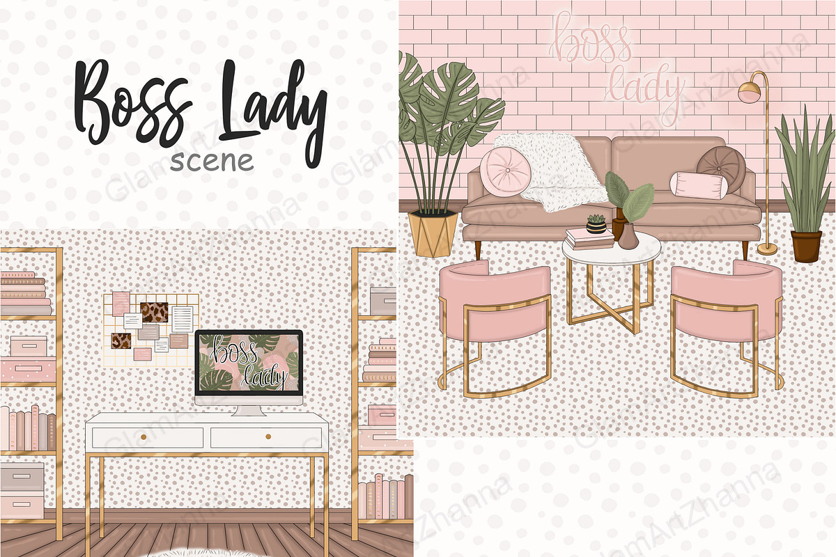 Living Room Clipart | Home Desk, a Work Illustration by GlamArtZhanna (Photo 1 of 2)
