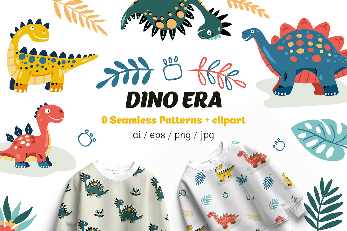 Cartoon Dino Pattern & Clipart, a Graphic by Asya Melkonyan Patterns (Photo 1 of 13)