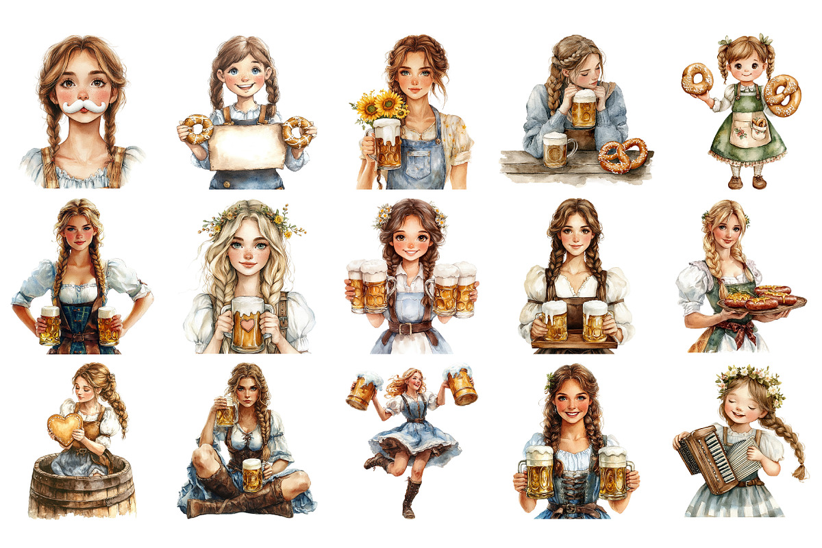 Oktoberfest beer Maids clipart set, an Illustration by Craft Nest (Photo 3 of 4)