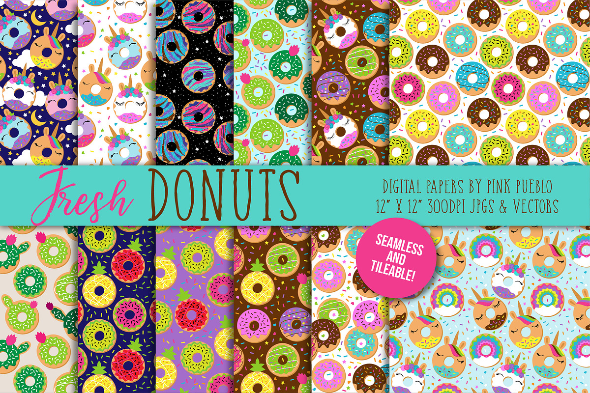 Seamless Donut Backgrounds, a Pattern Graphic by PinkPueblo (Photo 1 of 3)