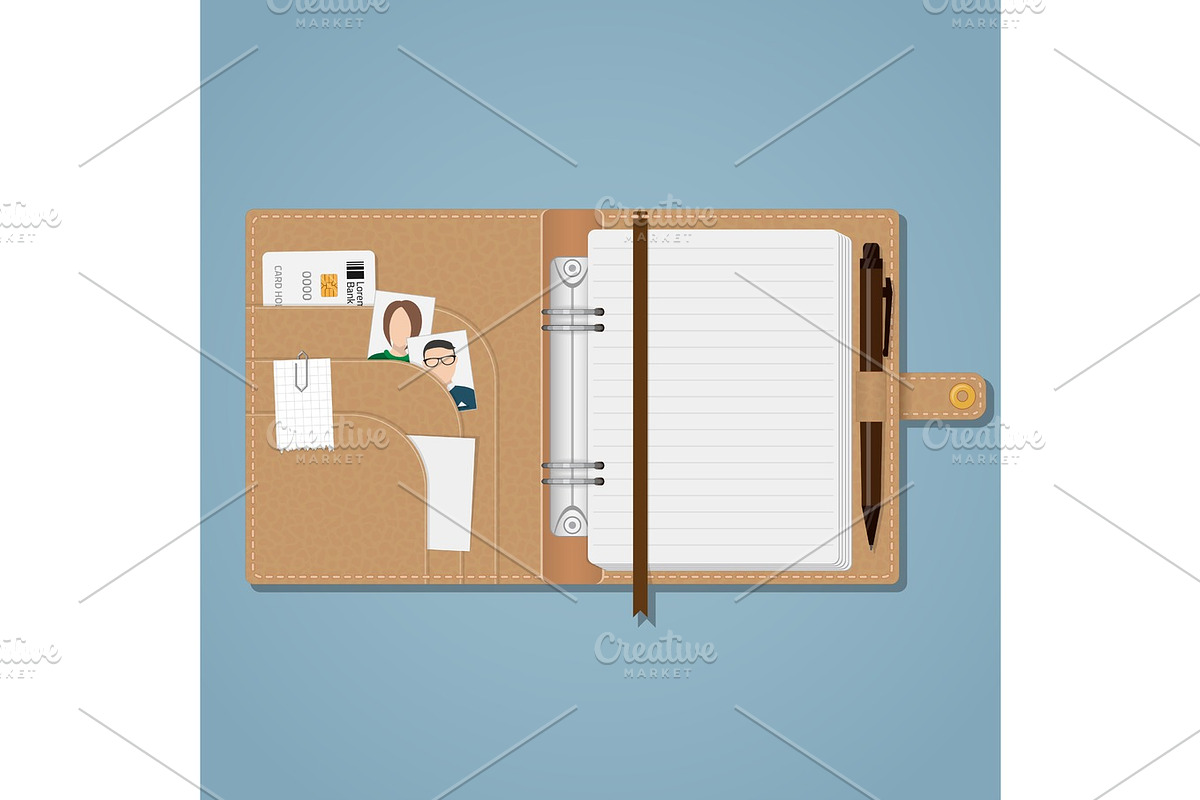 Notebook with snap and pen, an Object Graphic by SkyVectors