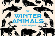 Winter Animals Linocut Clipart, an Illustration by ClayStudio (Thumbnail 1 of 7)