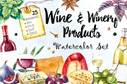 Wine and winery products watercolor, a Food Illustration by Vikeriya (Thumbnail 1 of 8)