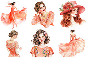 Coral Spring Vintage Woman Clipart, an Illustration by SinaCreation (Thumbnail 2 of 5)