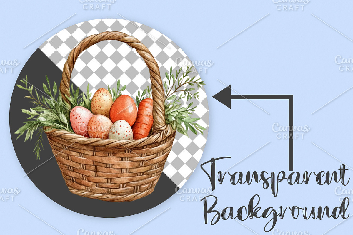 Watercolor Easter Basket Clipart PNG, an Illustration by Canvas Craft (Photo 2 of 7)