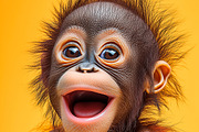 Laughing Baby Orangutan on Yellow, an Animal Photo by Elles Rijsdijk (Thumbnail 1 of 2)