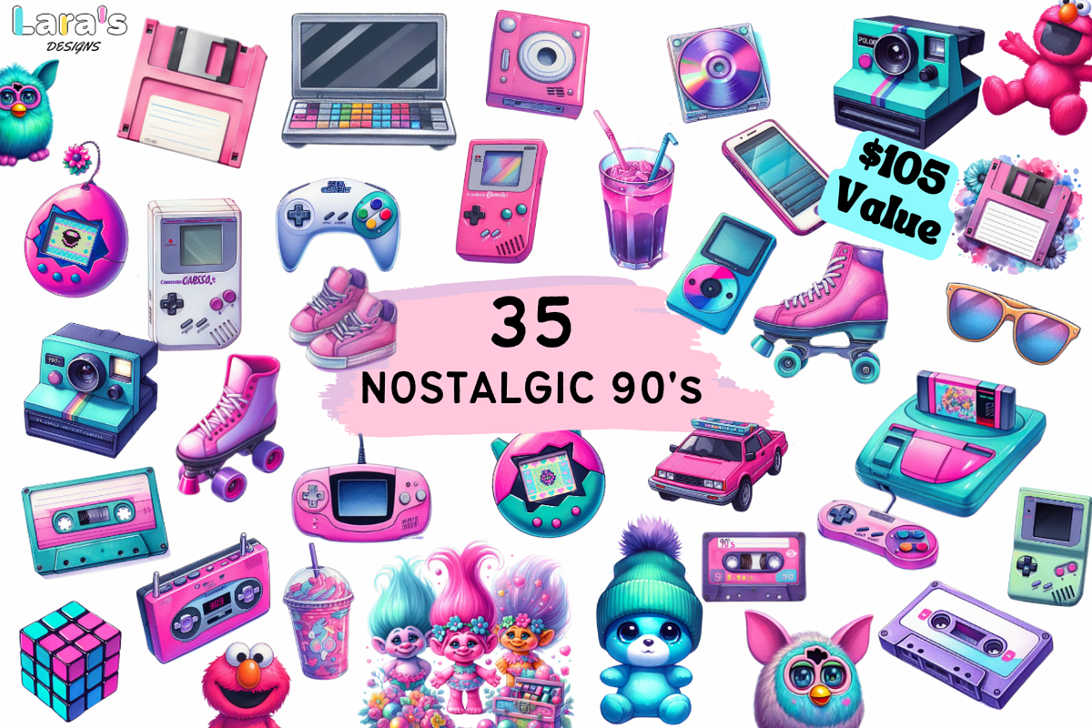 Nostalgic 90s Clipart Bundle, a Decorative Illustration by Bubble Pixel (Photo 1 of 7)