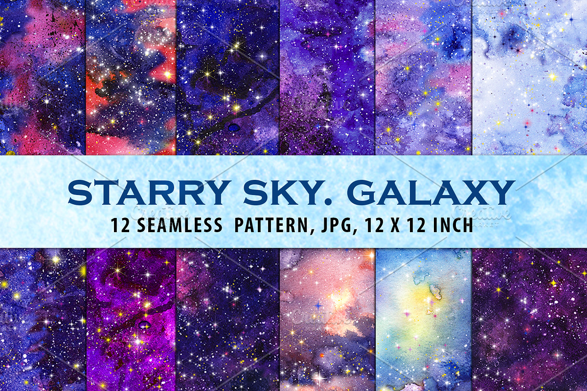 Watercolor patterns Starry sky, a Pattern Graphic by Olgaart (Photo 1 of 3)