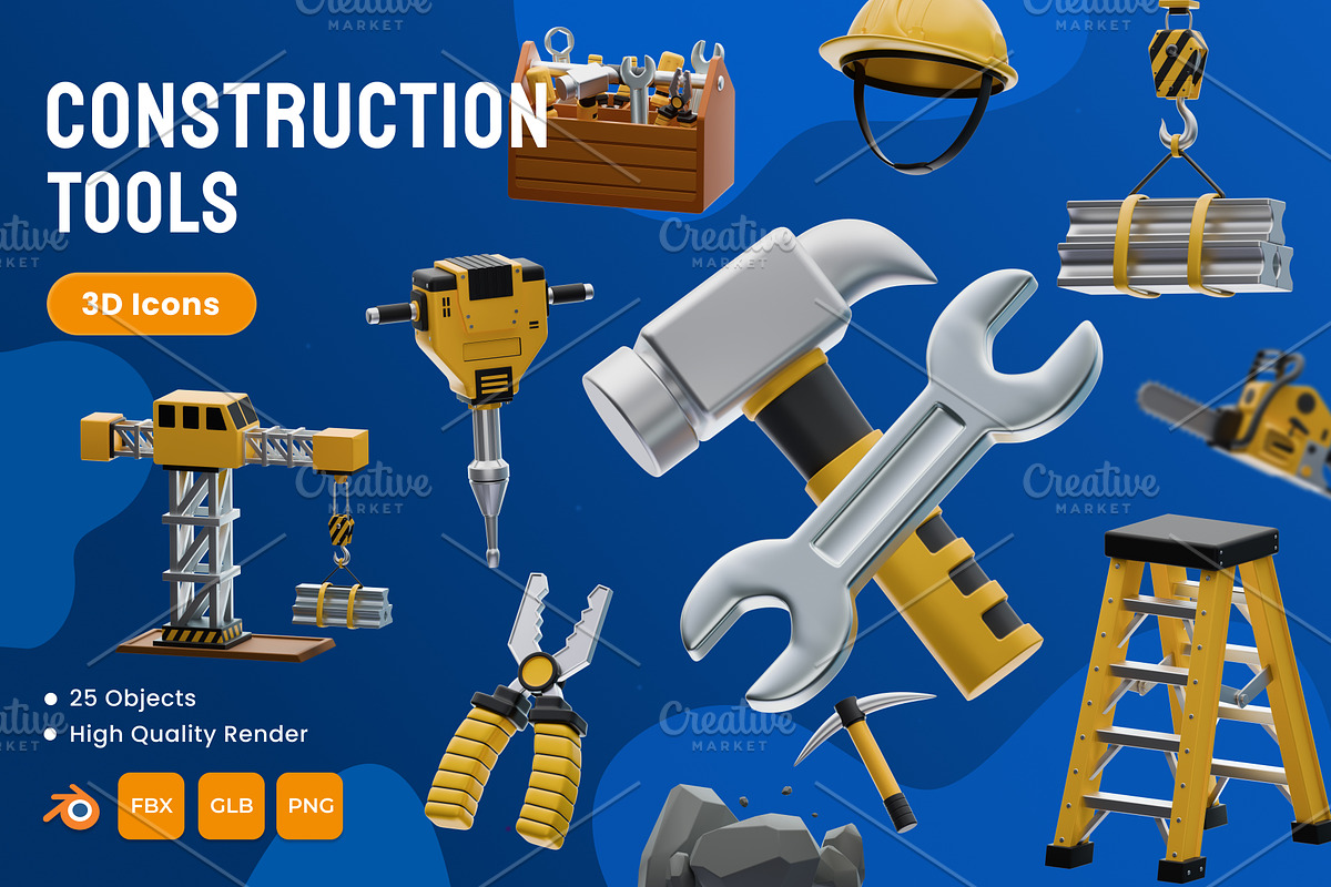 Construction Tools 3D Icons, an Object 3D Model by Azam Creative (Photo 1 of 5)
