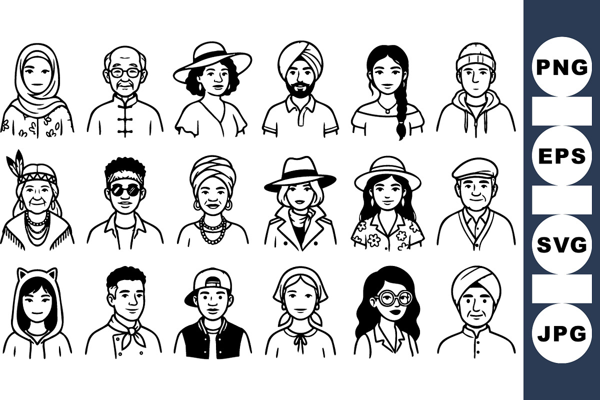 Diverse Character Line Art Set, an Illustration by designvectx (Photo 1 of 3)