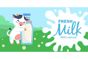 Cute cow milk poster. Farm animal, an Animal Illustration by YummyBuum