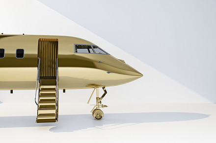 golden private jet with open stair