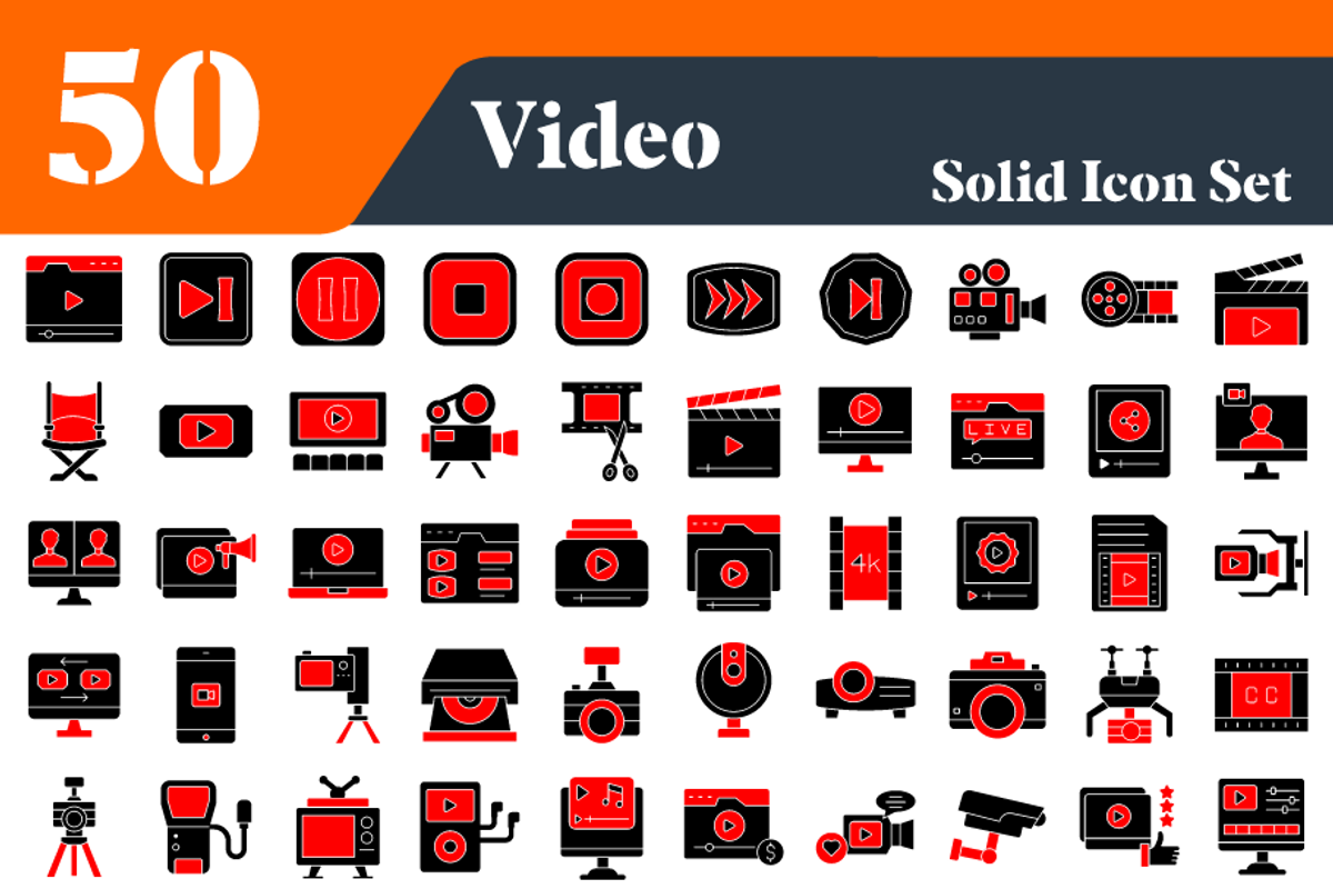 Video Solid Icons Bundle,, a Solid Icon by EllaMaiyaali (Photo 2 of 2)