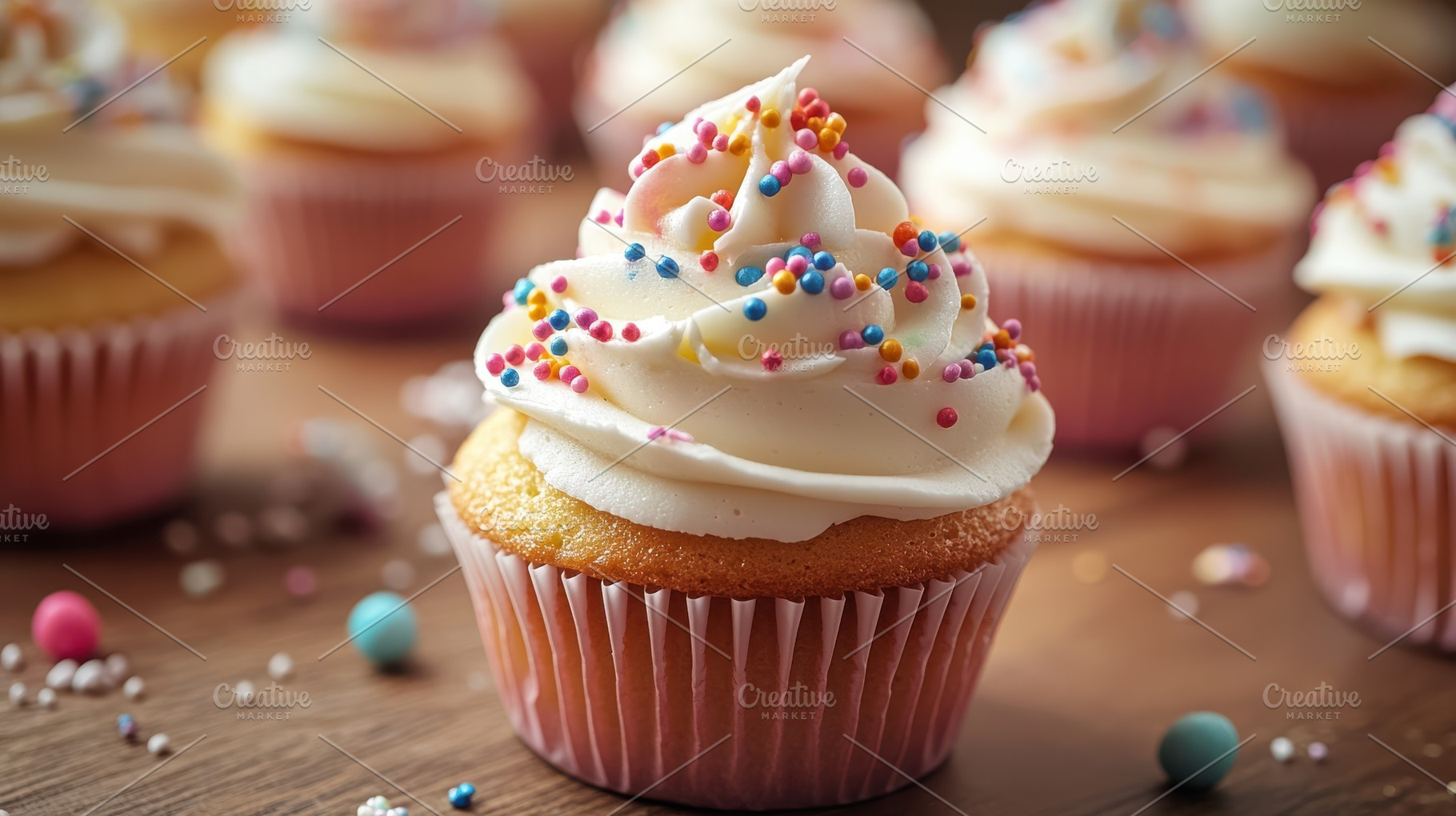 Celebratory cupcake with creamy fros, a Photo by Pixeness Studio
