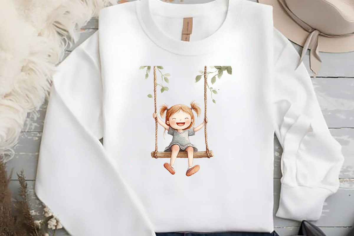 Watercolor Cute Girl on a Swing PNG, an Illustration by DreamCafeArt (Photo 6 of 8)