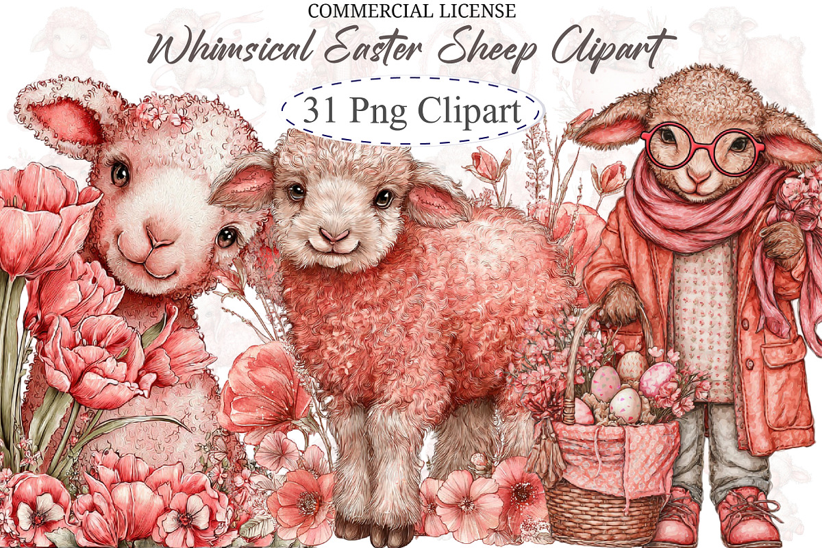 Whimsical Easter Sheep Clipart, an Illustration by designcity5 (Photo 1 of 5)