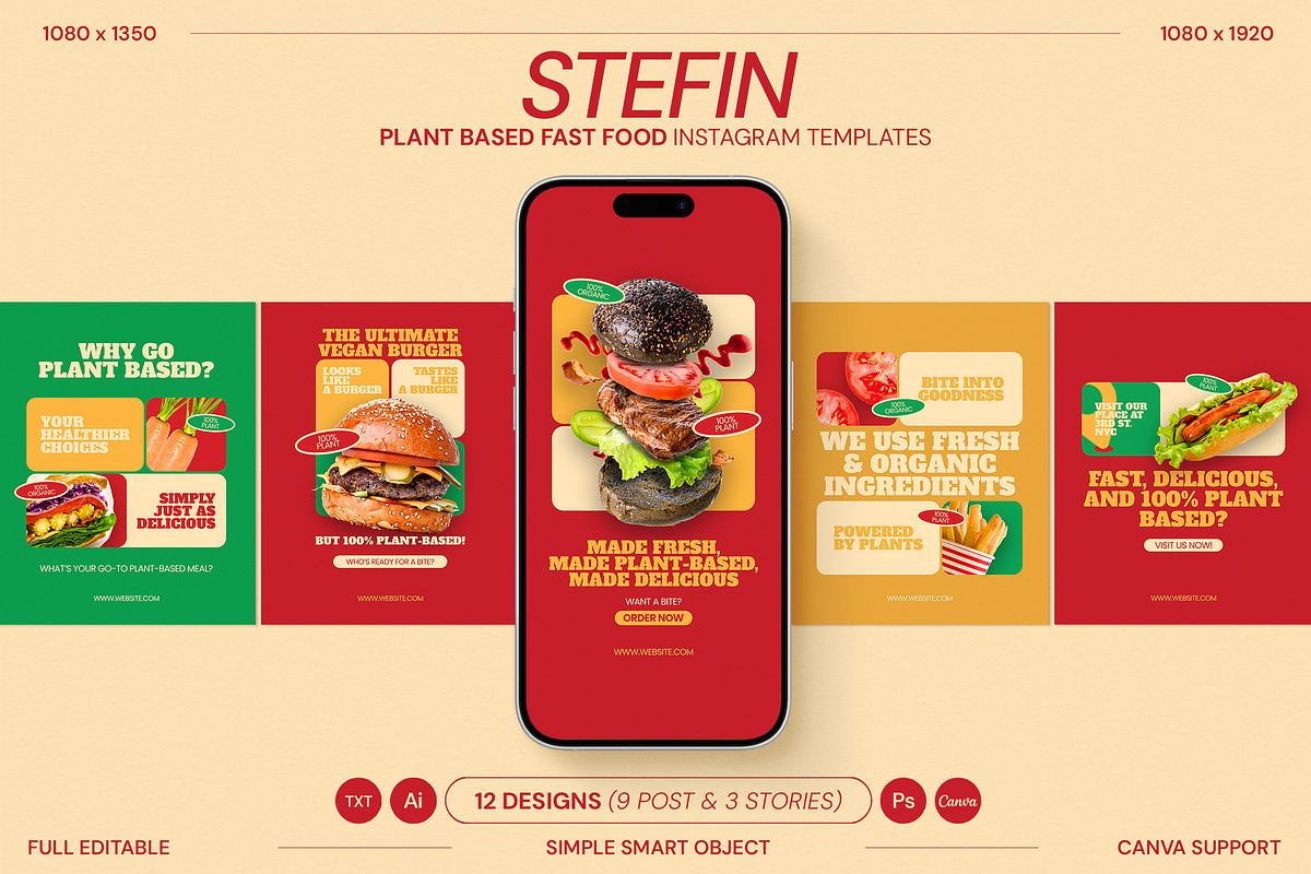 Plant Based Food Instagram Templates, a Social Media Template by Supanium Studio (Photo 2 of 5)