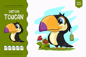 Cute cartoon toucan. Tshirt, PNG., an Animal Illustration by KENO Mascots