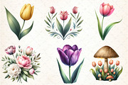 Watercolor Tulip Clipart, an Illustration by DreamCafeArt (Thumbnail 4 of 7)
