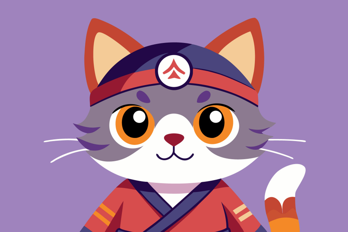 Cute cartoon cat dressed as a ninja, an Animal Illustration by SouravDesign (Photo 2 of 3)