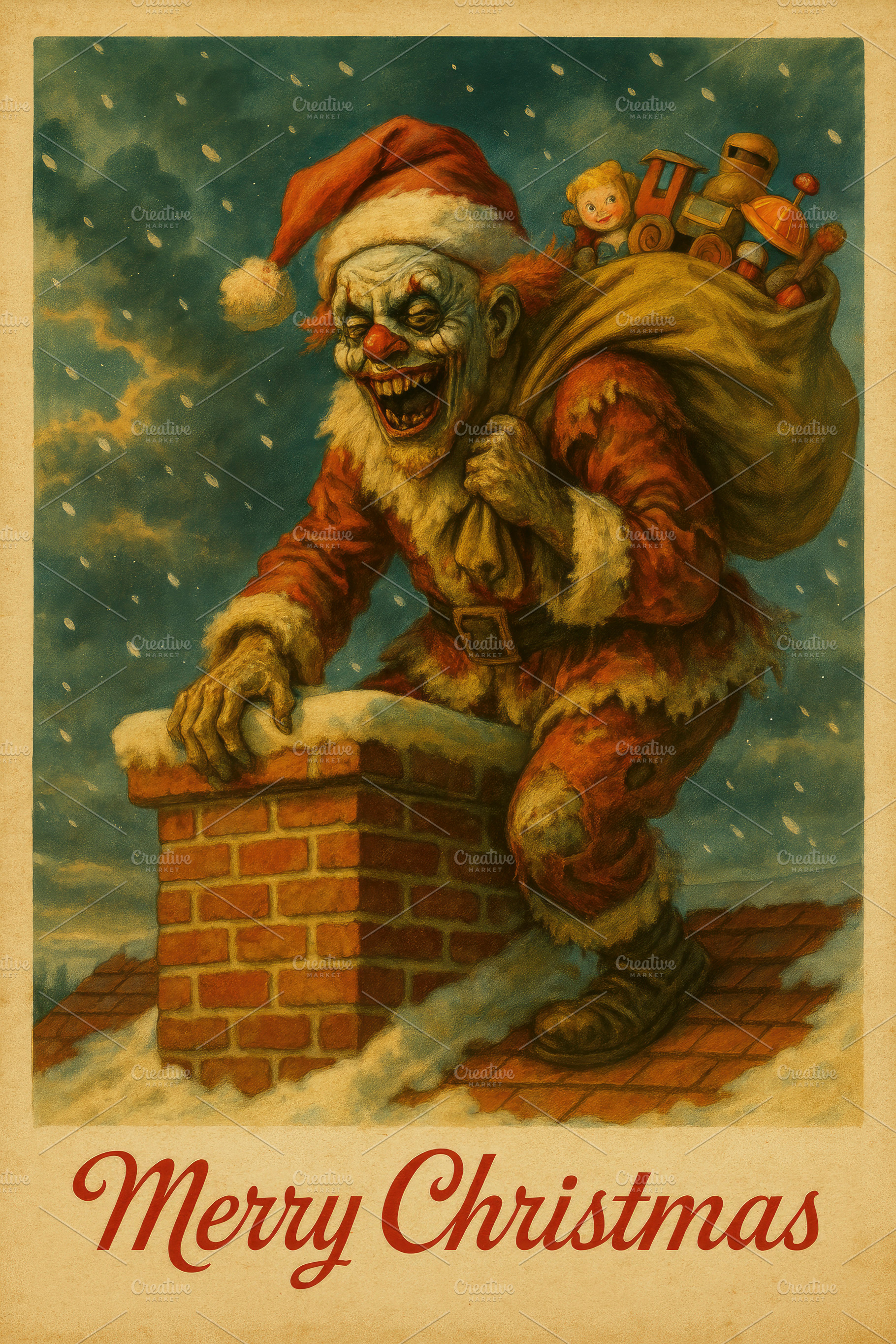 vintage santa clown illustration, a Photo by Nito