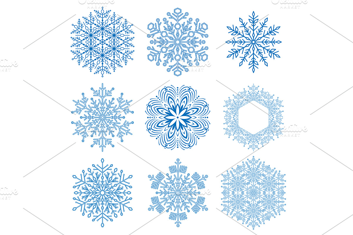 Set of Round Vector Snowflakes With, a Pattern Graphic by FineArtStudio