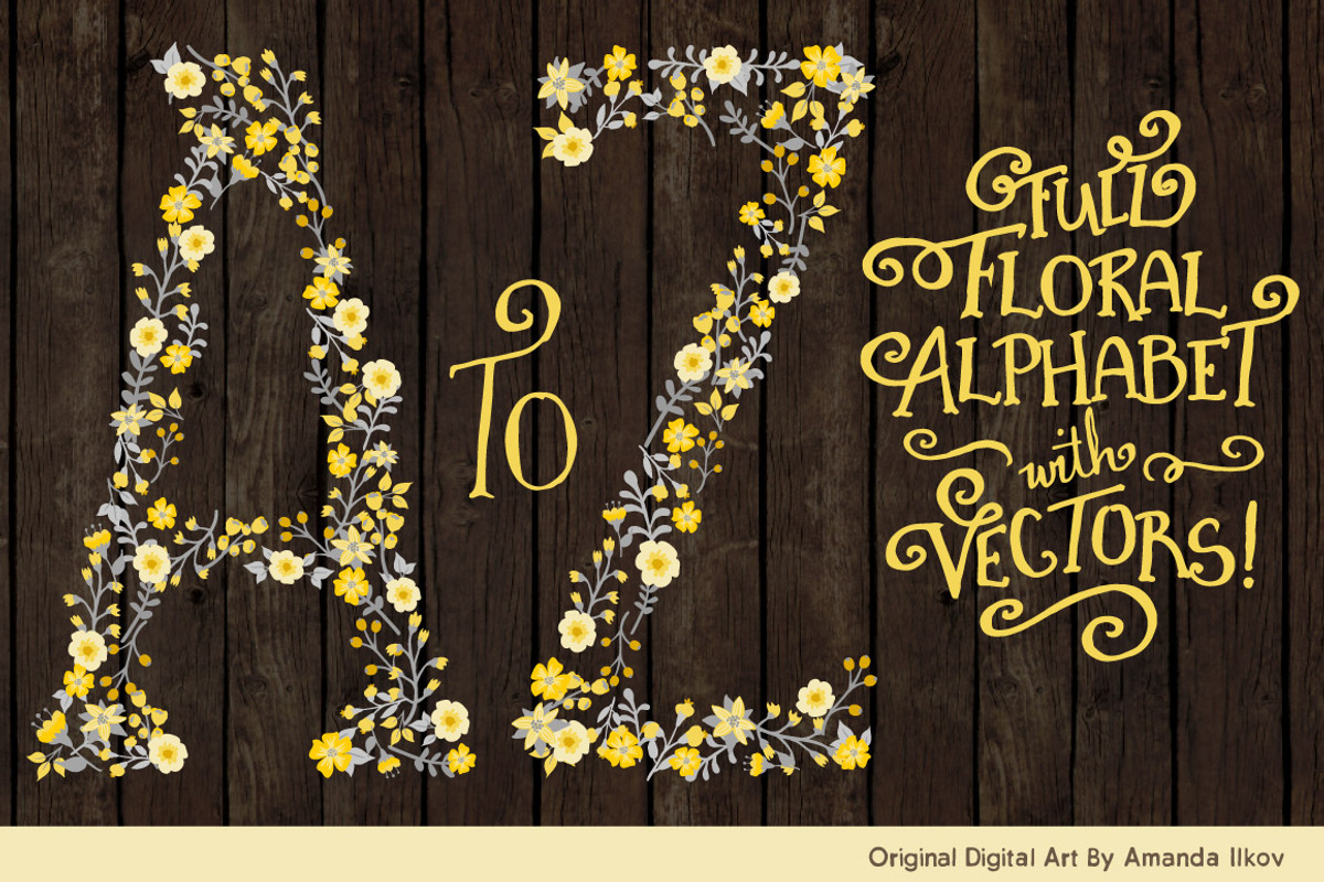 Sunshine Yellow Floral Alphabet, an Illustration by Amanda Ilkov (Photo 2 of 5)