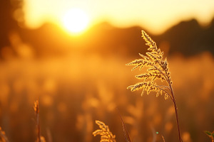 Golden sunset over a field of tall g, a Nature Photo by Artonix