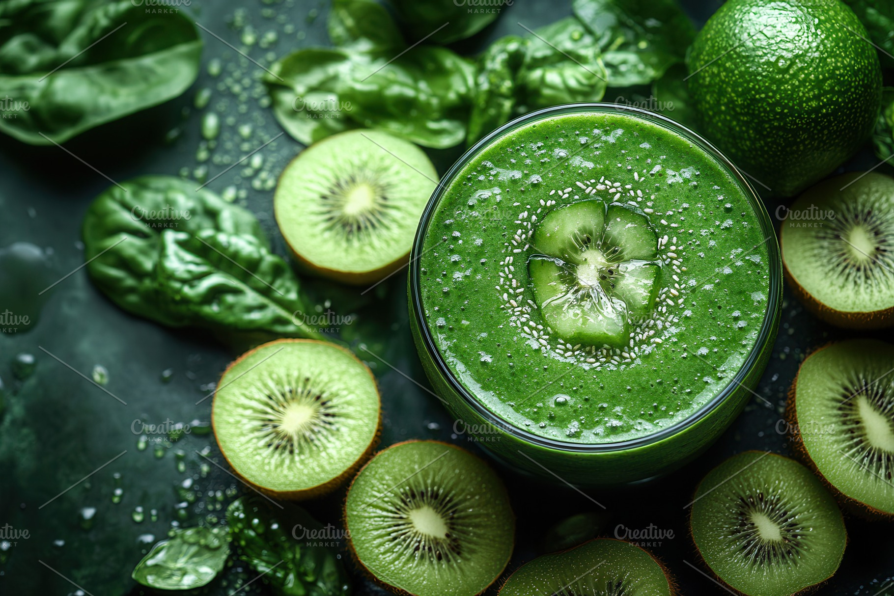Refreshing green smoothie made with, a Photo by Tanuart