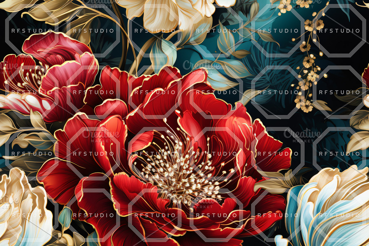 JEWELED BLOSSOMS. Seamless Patterns, a Texture Illustration by RefinedFantasyStudio (Photo 3 of 8)