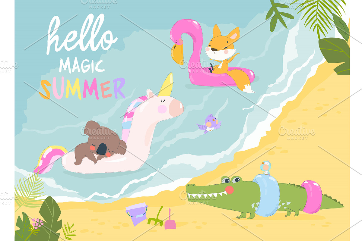 Funny Animals sunbath swimming in, an Animal Illustration by Maria Starus