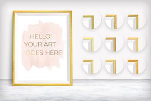 10 Golden Frames Mockups on Marble
