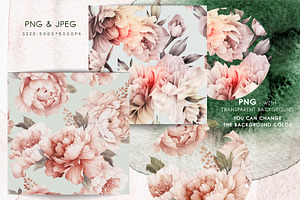 Peonies In Bloom, Seamless Patterns