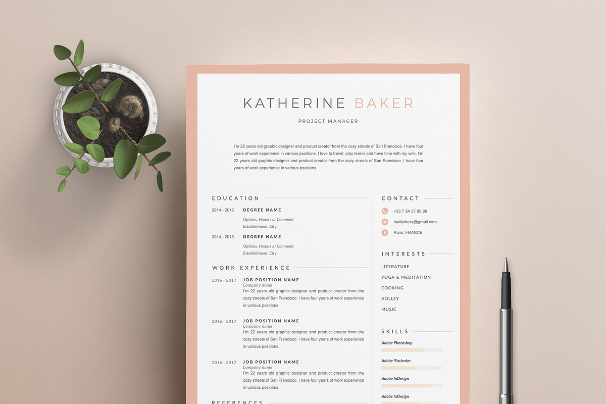 Resume Template KATHERINE A4, a Resume Template by Graace Studio (Photo 1 of 3)