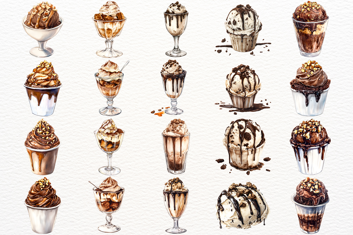 Watercolor Ice Cream PNG Dessert, a Food Illustration by SugarCloudStudioArt (Photo 5 of 6)