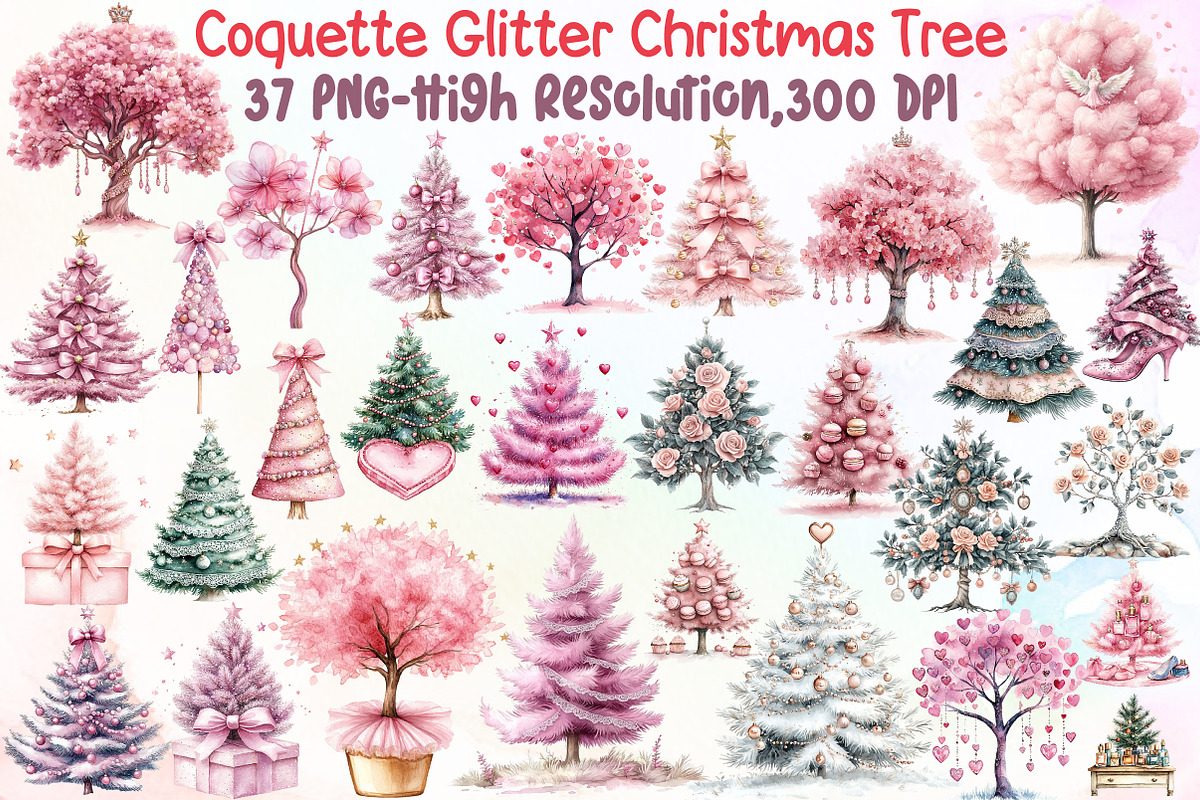 Coquette Glitter Christmas Tree Clip, an Illustration by Sublimation Artist (Photo 1 of 6)