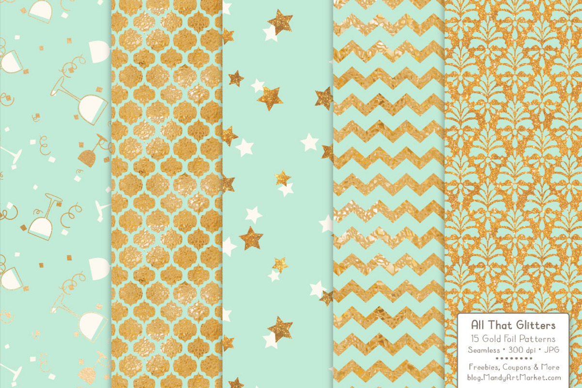 Gold Foil Digital Papers in Mint, a Pattern Graphic by Amanda Ilkov (Photo 4 of 4)