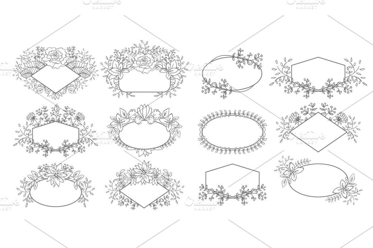 12 Floral Hand drawn Frames, an Object Graphic by Lianella's Shop (Photo 2 of 3)