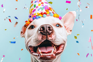 Happy dog celebrating birthday party, a Photo by Beautiful things