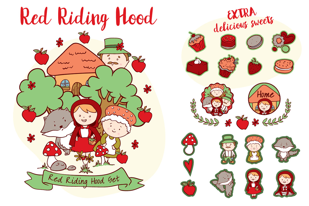Red Riding Hood vector set, a Decorative Illustration by RalucaGheorghe (Photo 1 of 3)
