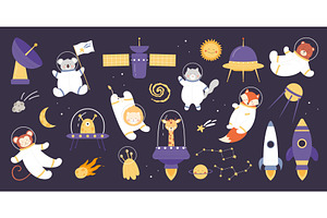 Cute astronaut animals in space, an Animal Illustration by Flashvector