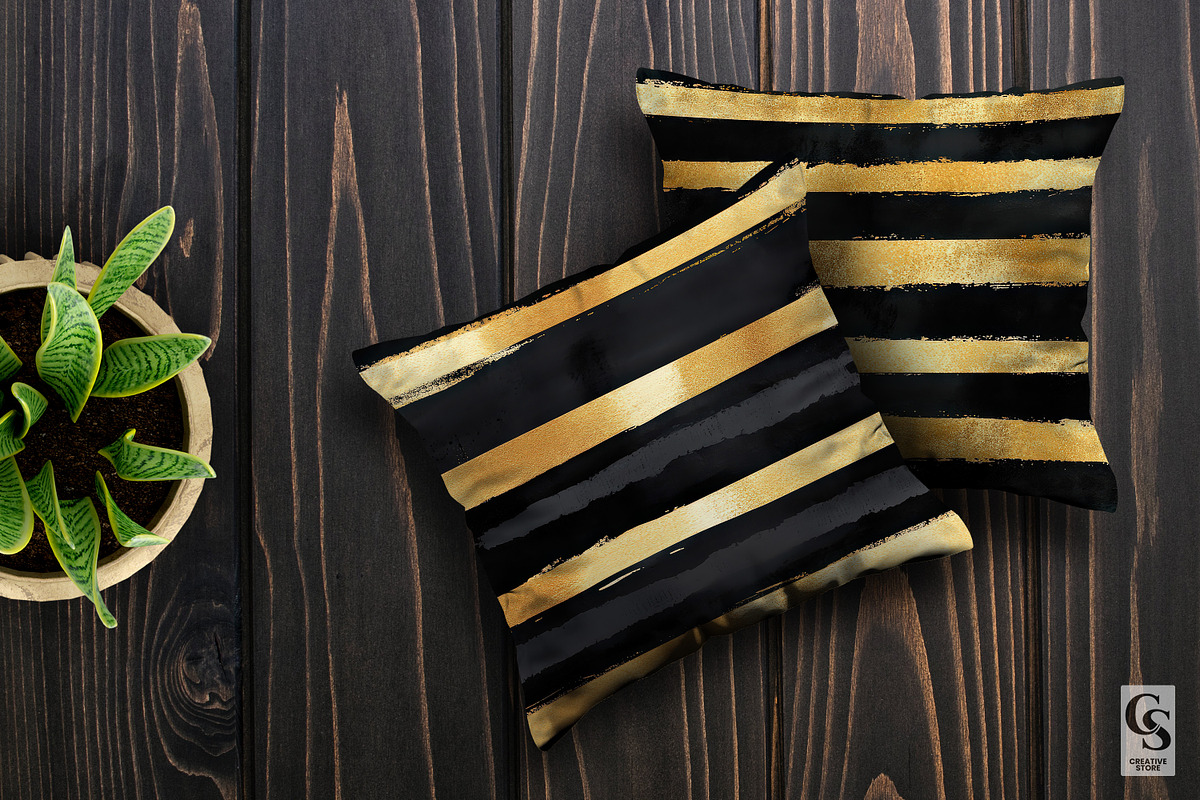 Black Gold Watercolor Stripe Pattern, a Pattern Graphic by Creative Store (Photo 3 of 4)