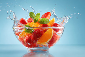 Fresh fruit splash in water, a Food & Drink Photo by AlyaAnd