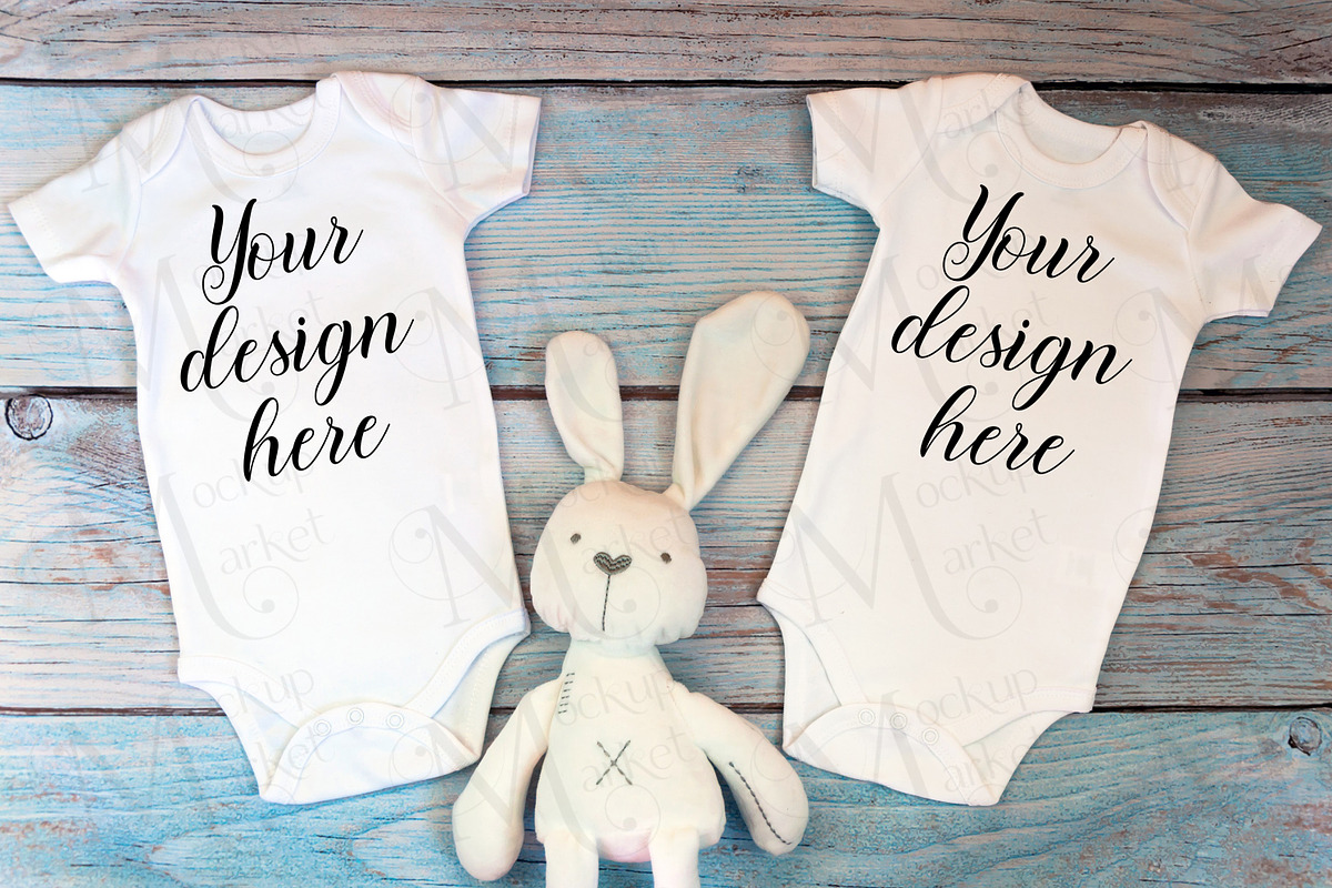 12 twin baby bodysuit Mockup Bundle., a Print Template by MockupMarket (Photo 7 of 13)
