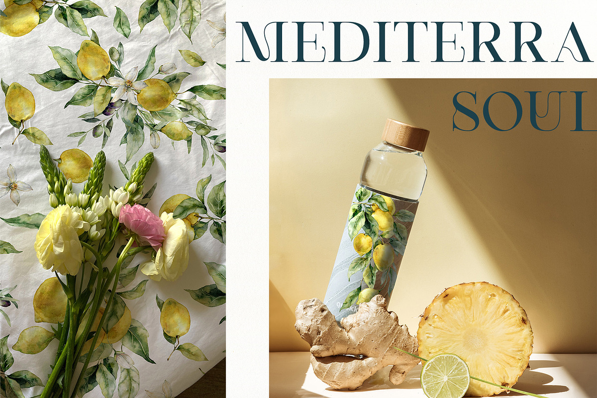 Mediterranean citrus tile watercolor, a Decorative Illustration by Yuliya Derbisheva (Photo 6 of 15)