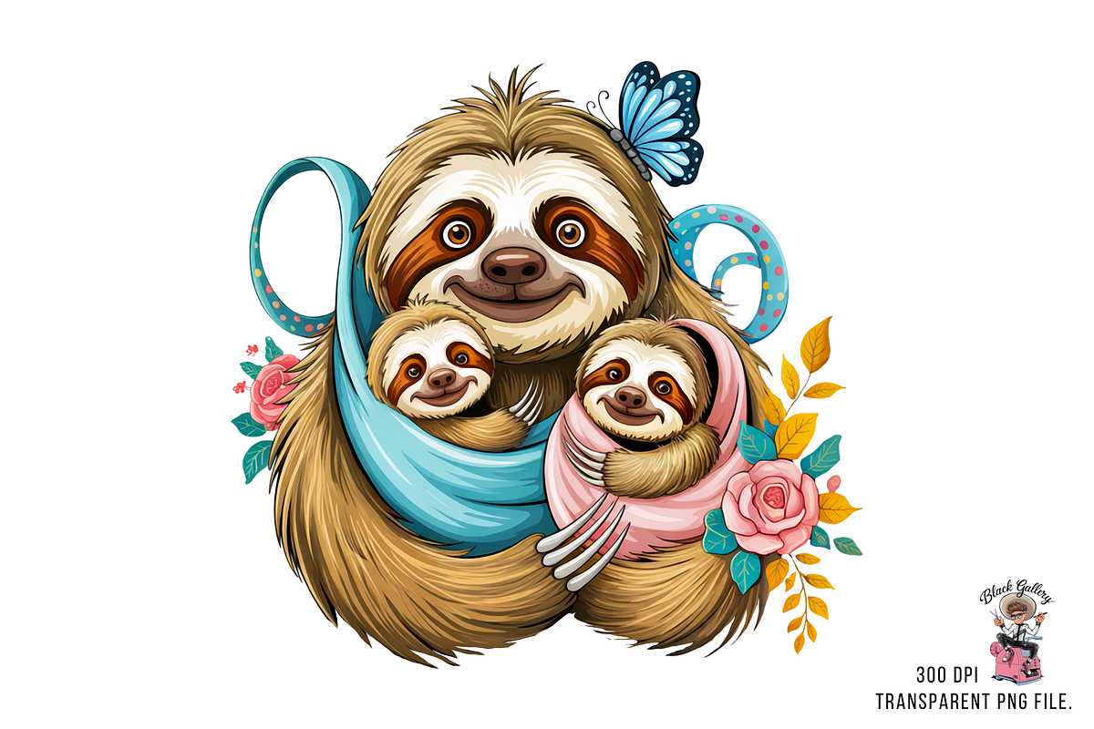 Mother Sloth Holding Baby Sloths PNG, a Graphic by Clipart Bloom (Photo 4 of 11)