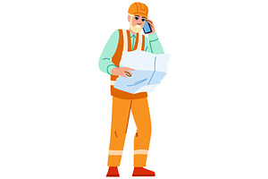 Construction worker talking on phone, an Illustration by pikepicture