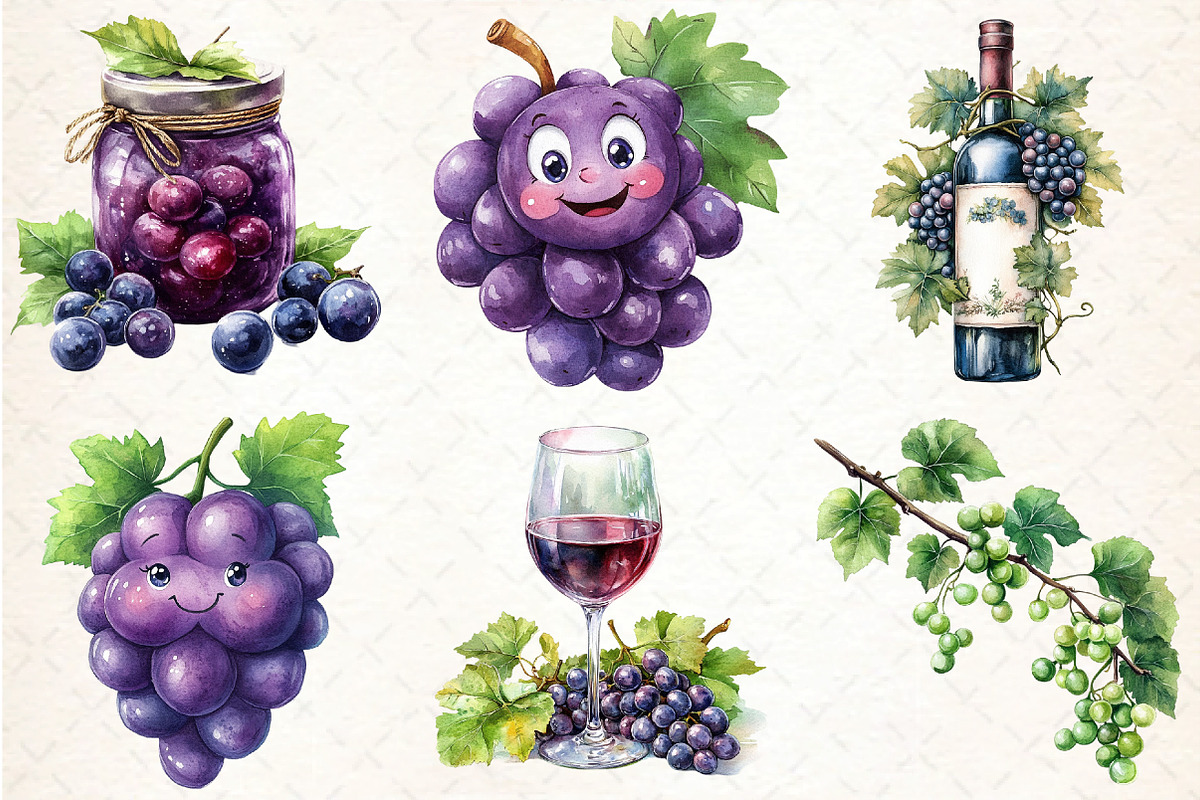 Watercolor Grape Clipart, an Illustration by DreamCafeArt (Photo 2 of 7)
